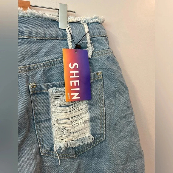SHEIN Denim Shorts | Cut Off Distressed Rainbow Lace Up Pride | Size 31 - Picture 6 of 6